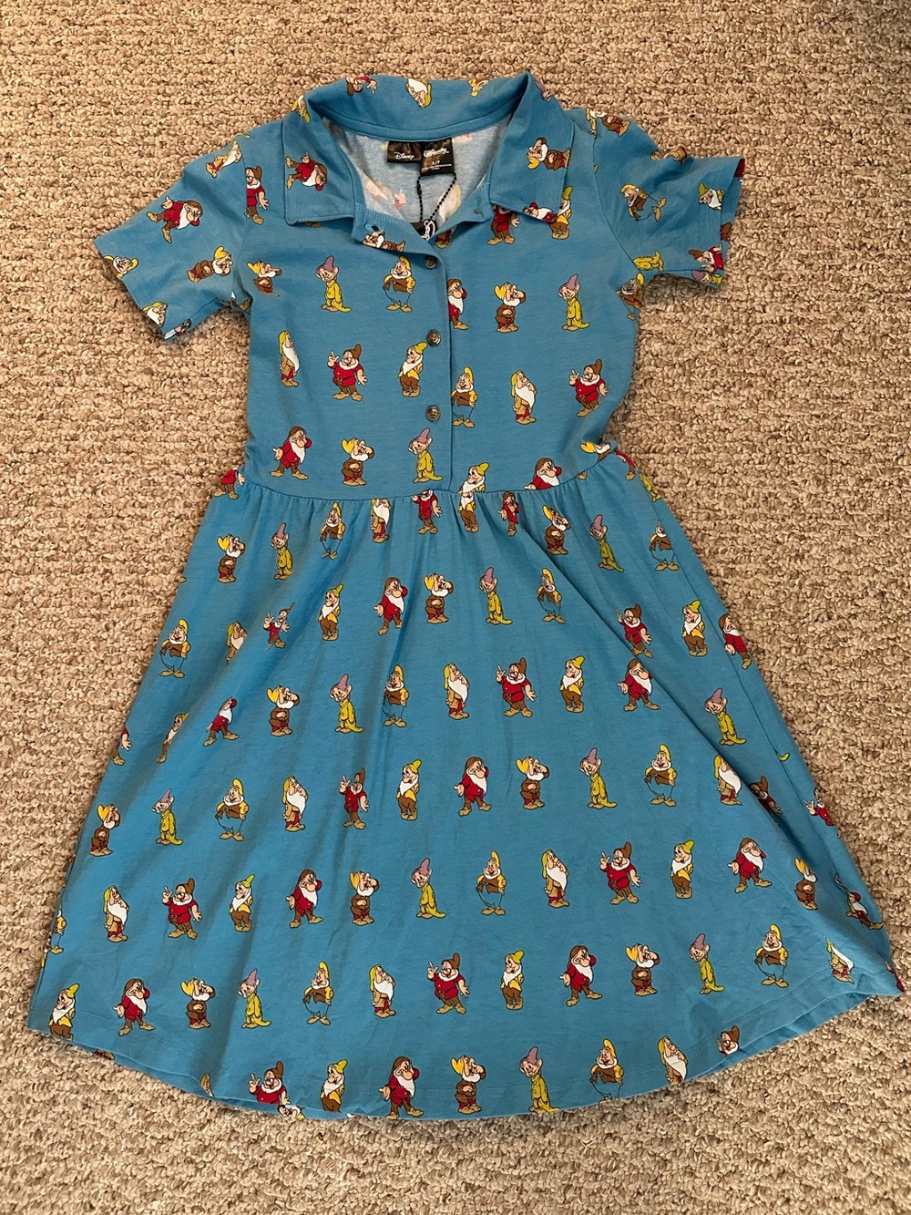 NWT Cakeworthy Disney Blue Collared Snow White Seven Dwarves Dress